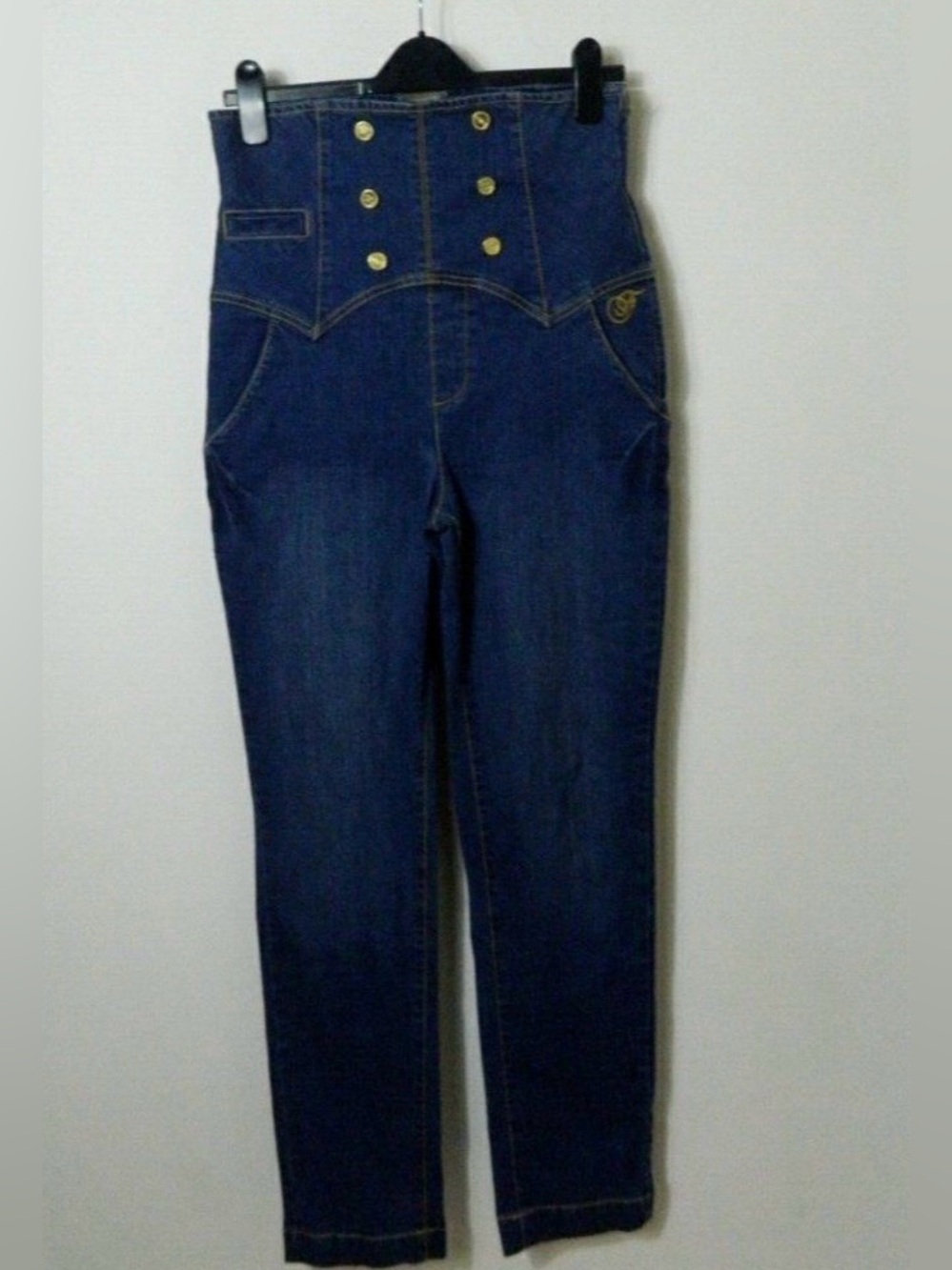 Fabulosity- High-Rise Dark Blue Women’s Jeans with Gold Button Detail